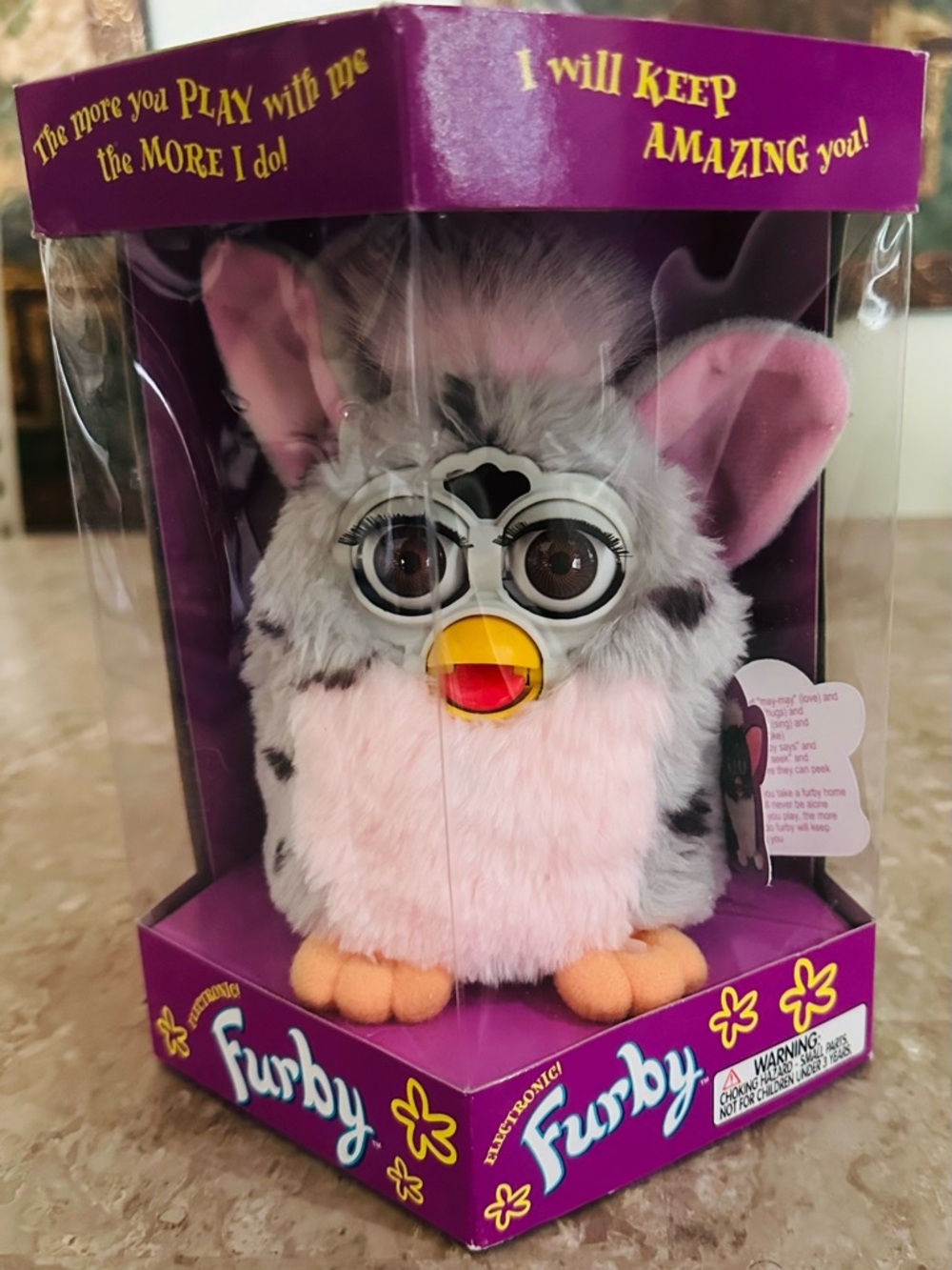 1st Gen 1998 Furby 70-800 Grey Leopard/Pink Tummy Sealed in Box Tiger Elect.